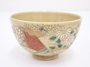 京焼　宮川香泉造　金彩色絵扇面茶碗